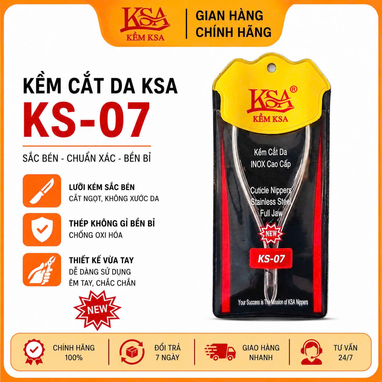 KỀM CẮT DA KSA THÉP KHÔNG GỈ KS07 2 CHỐNG VUÔNG XÁM