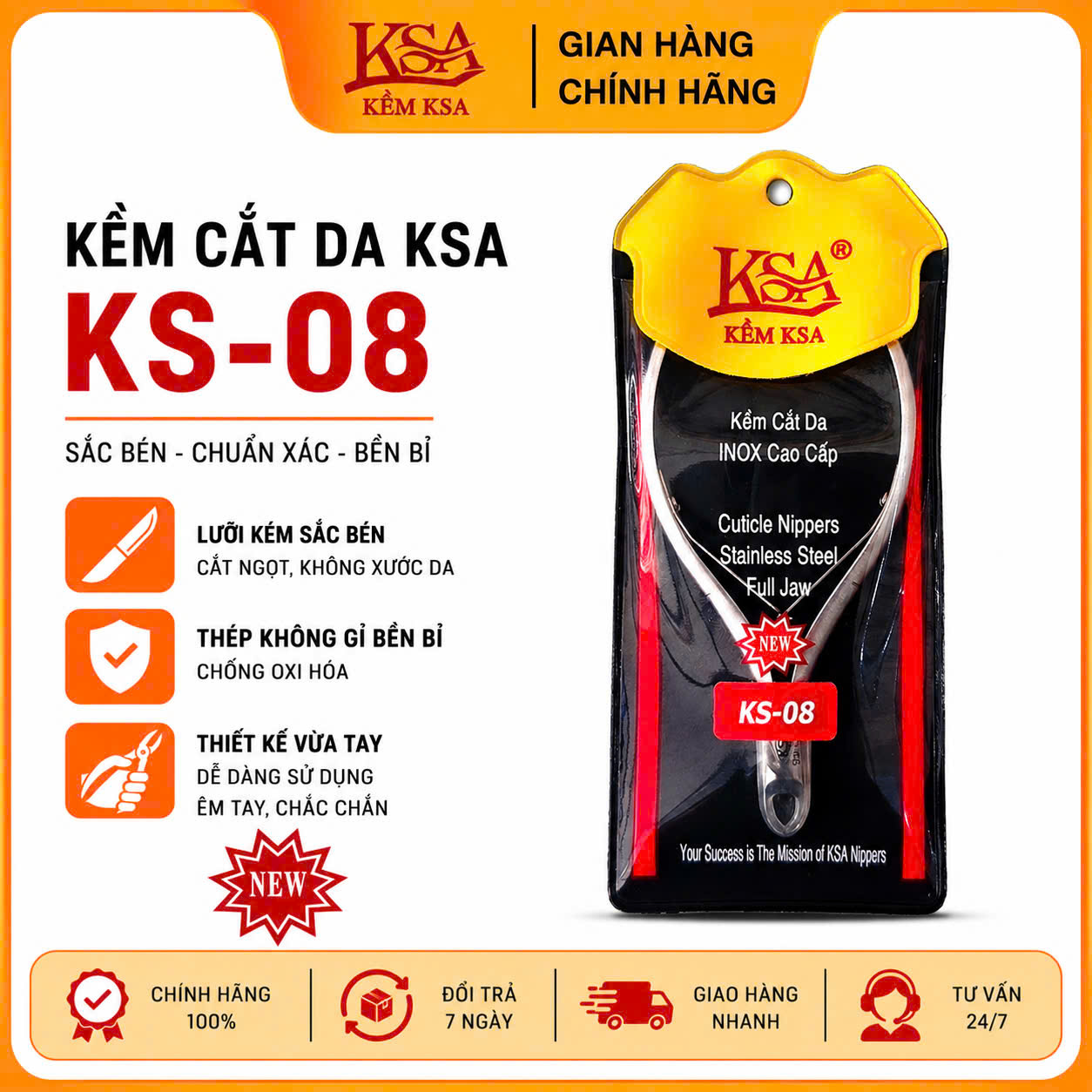 KỀM CẮT DA KSA THÉP KHÔNG GỈ KS08 - 2 CHỐNG