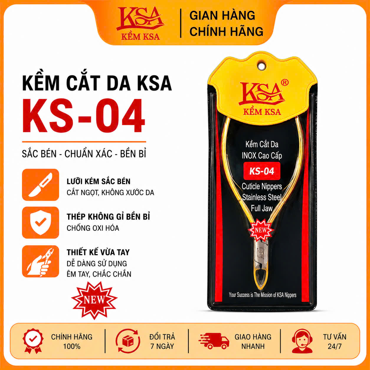 KỀM CẮT DA KSA THÉP KHÔNG GỈ  KS04 2 CHỐNG BÁN NGUYỆT VÀNG